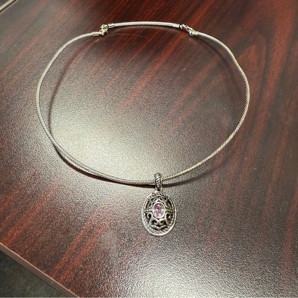 Avon scroll pendant/earring faceted stone Silver/Pink Vintage Necklace set - Picture 3 of 9